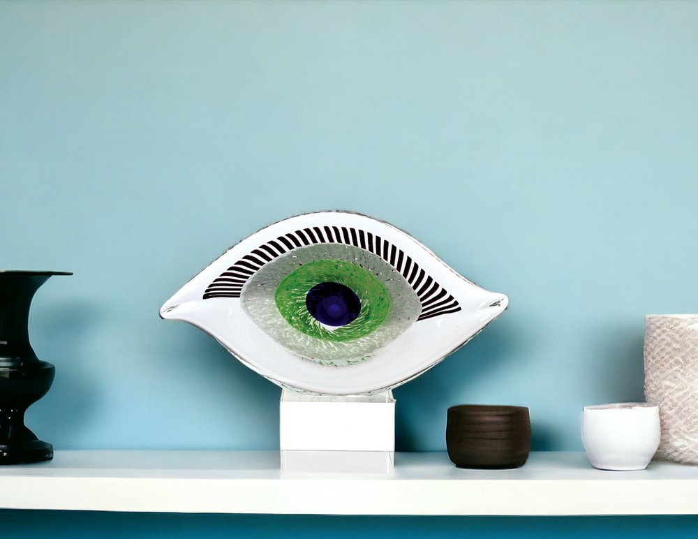 8" Clear Blue and Green Murano Glass Modern Abstract Tabletop Sculpture HomeRoots