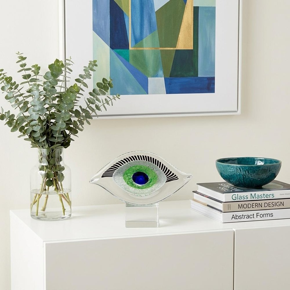 8" Clear Blue and Green Murano Glass Modern Abstract Tabletop Sculpture — view 7