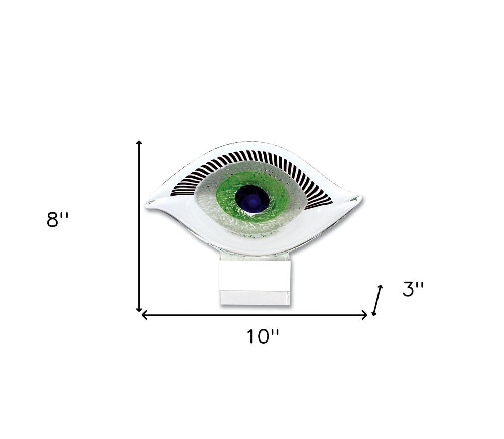 8" Clear Blue and Green Murano Glass Modern Abstract Tabletop Sculpture HomeRoots