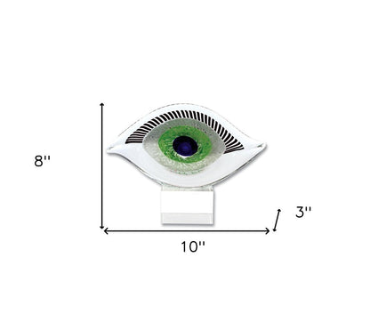 8" Clear Blue and Green Murano Glass Modern Abstract Tabletop Sculpture HomeRoots