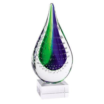 11" Clear Blue and Green Murano Glass Modern Abstract Tabletop Sculpture HomeRoots