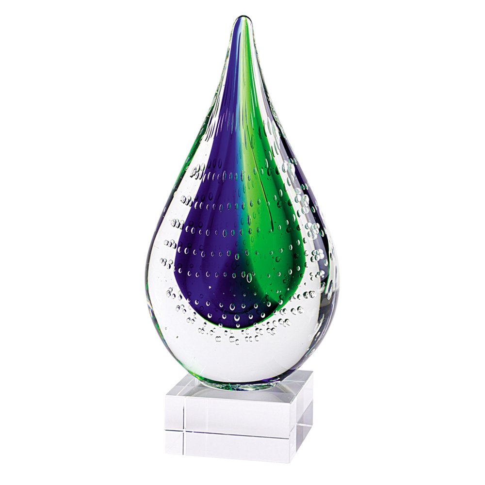 11" Clear Blue and Green Murano Glass Modern Abstract Tabletop Sculpture HomeRoots
