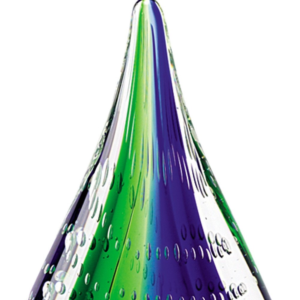 9" Clear Blue and Green Murano Glass Modern Abstract Tabletop Sculpture HomeRoots