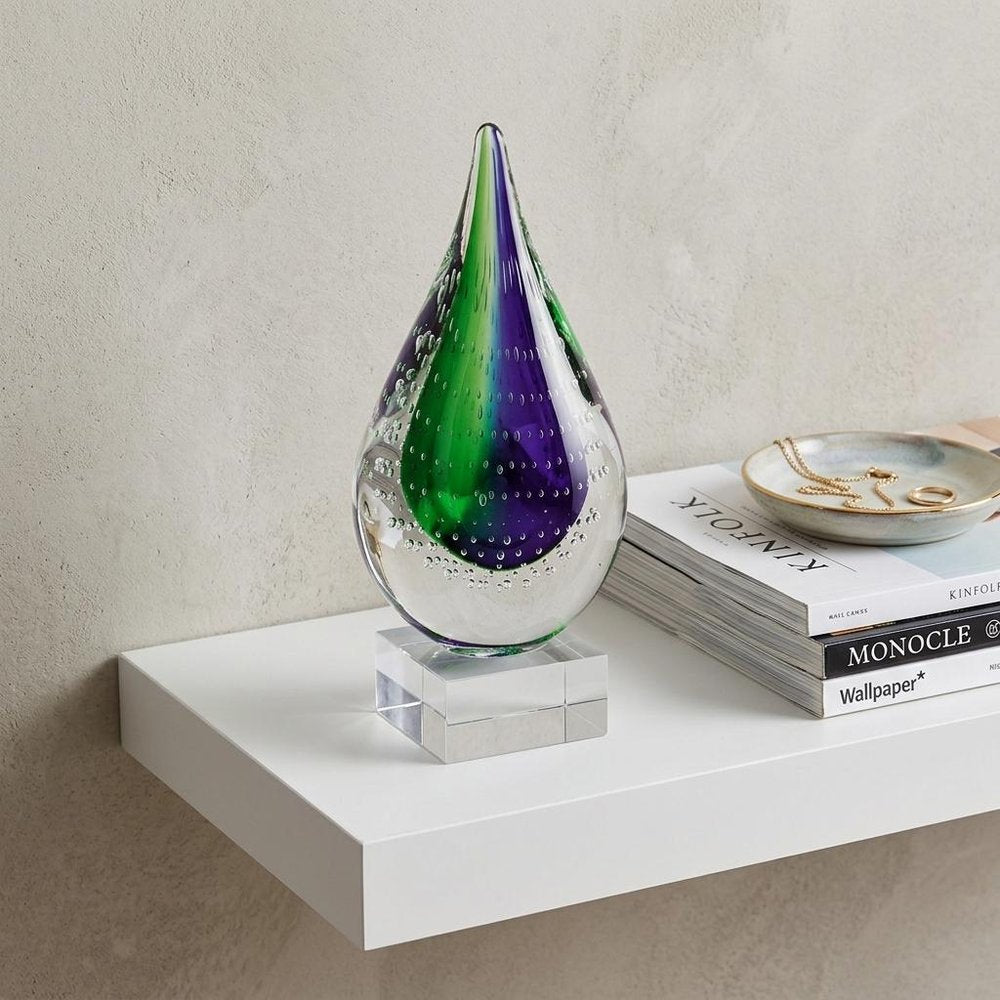9" Clear Blue and Green Murano Glass Modern Abstract Tabletop Sculpture HomeRoots