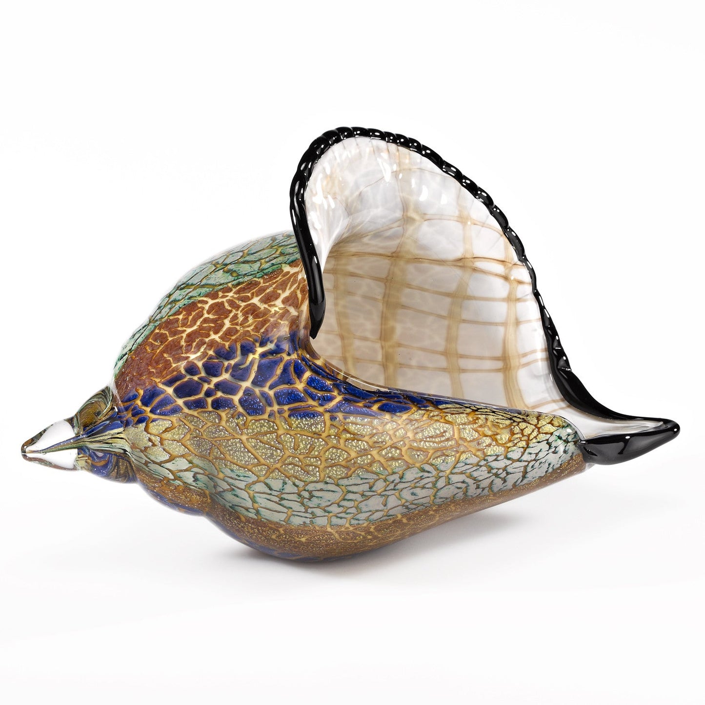 10" Gold Blue Green White Murano Glass Conch Shell Tabletop Sculpture HomeRoots