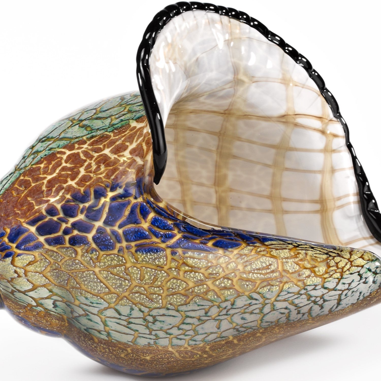 10" Gold Blue Green White Murano Glass Conch Shell Tabletop Sculpture HomeRoots