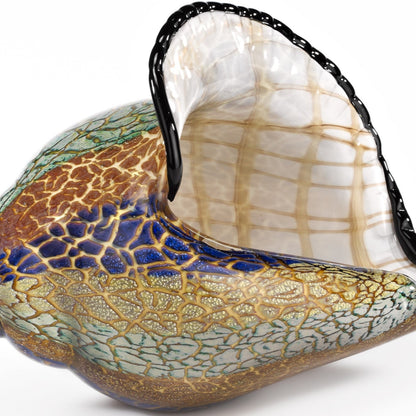 10" Gold Blue Green White Murano Glass Conch Shell Tabletop Sculpture HomeRoots