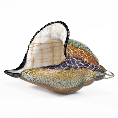 10" Gold Blue Green White Murano Glass Conch Shell Tabletop Sculpture HomeRoots