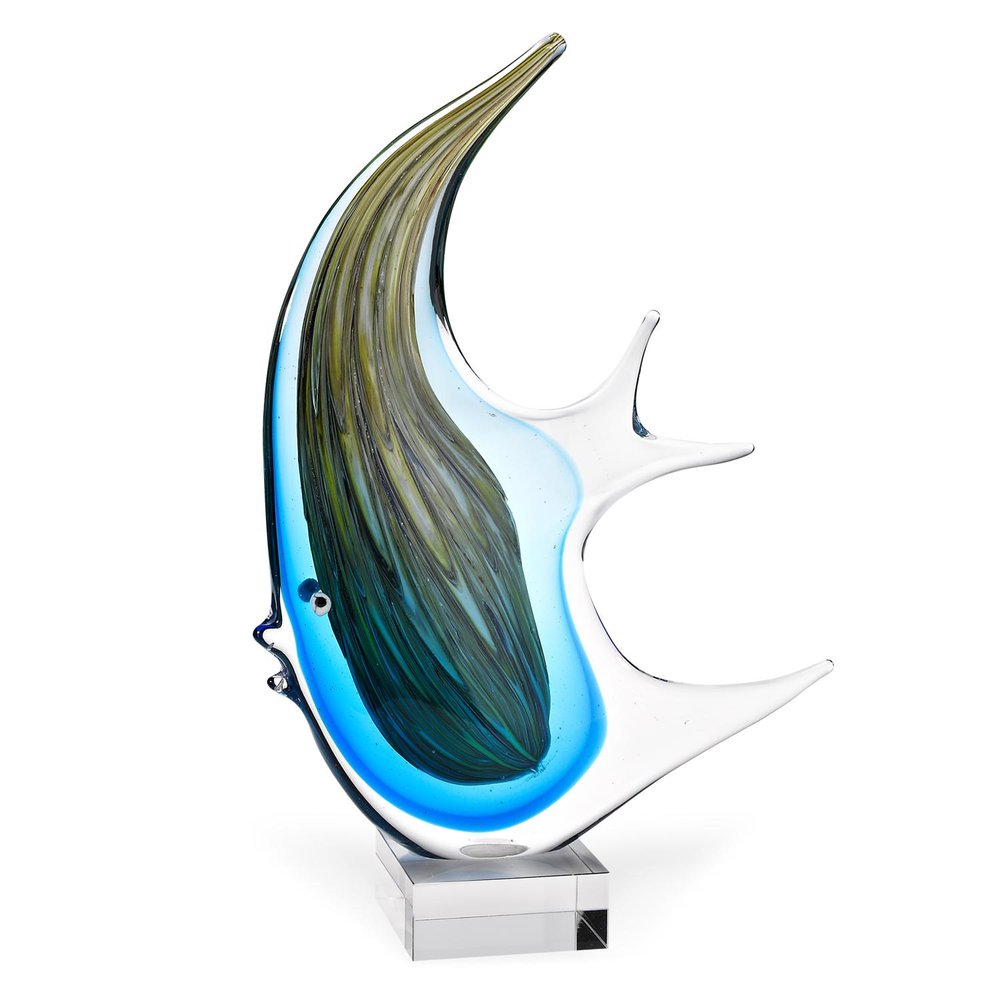 17" Blue Murano Glass Fish Figurine Tabletop Sculpture HomeRoots