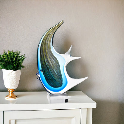 17" Blue Murano Glass Fish Figurine Tabletop Sculpture HomeRoots
