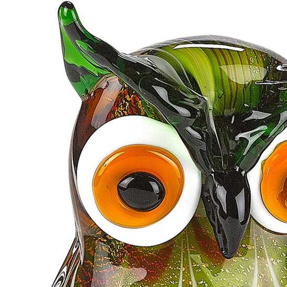 9" Green and White Murano Glass Owl Figurine Tabletop Sculpture HomeRoots