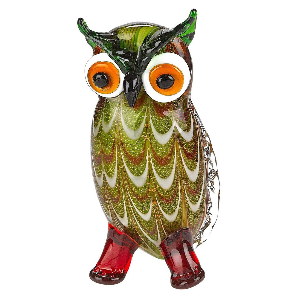 9" Green and White Murano Glass Owl Figurine Tabletop Sculpture HomeRoots