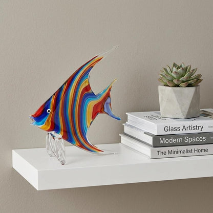 9" Blue and Red Murano Glass Fish Figurine Tabletop Sculpture HomeRoots