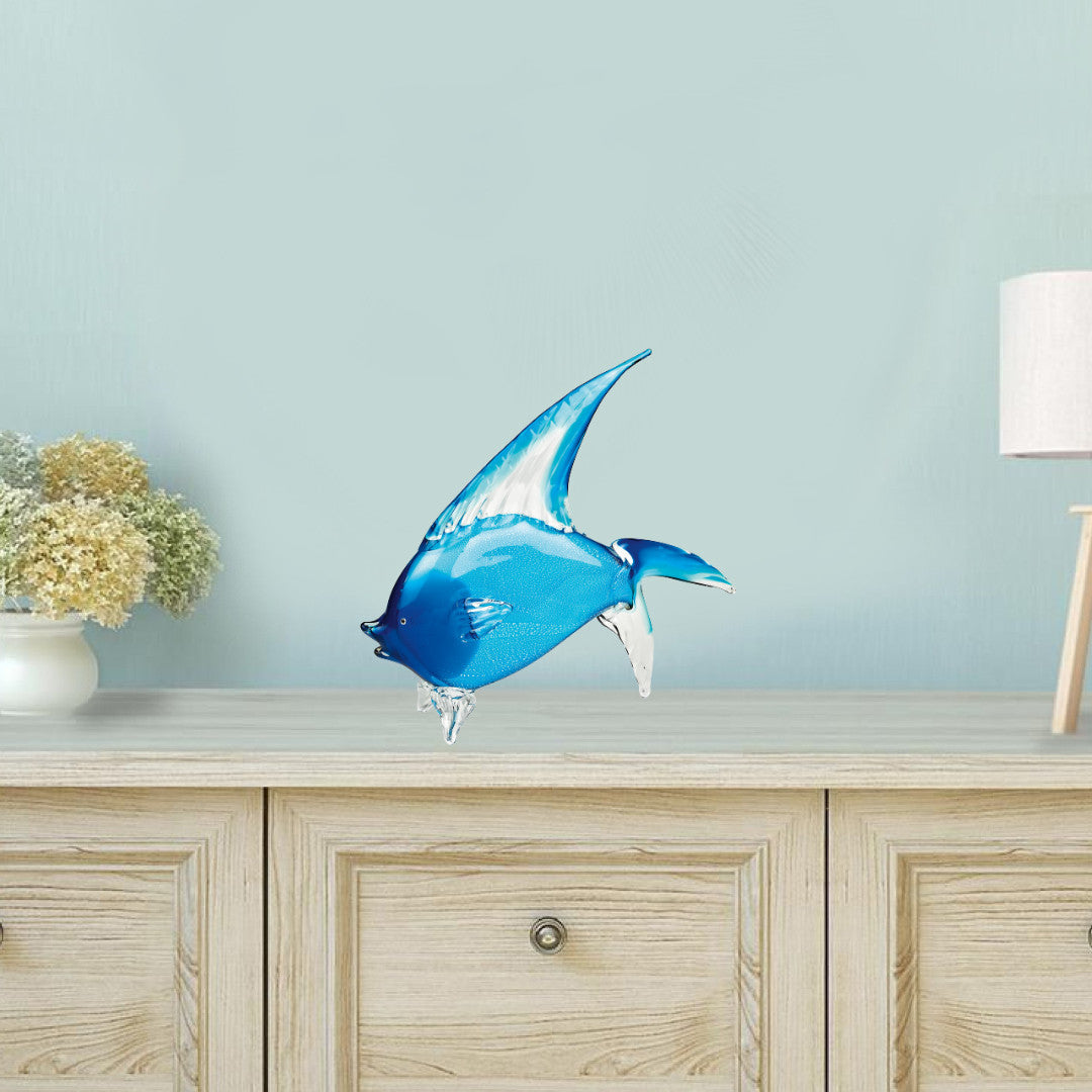 16" Blue Murano Glass Fish Figurine Tabletop Sculpture HomeRoots