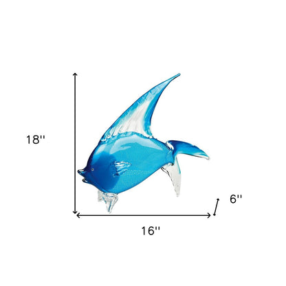 16" Blue Murano Glass Fish Figurine Tabletop Sculpture HomeRoots