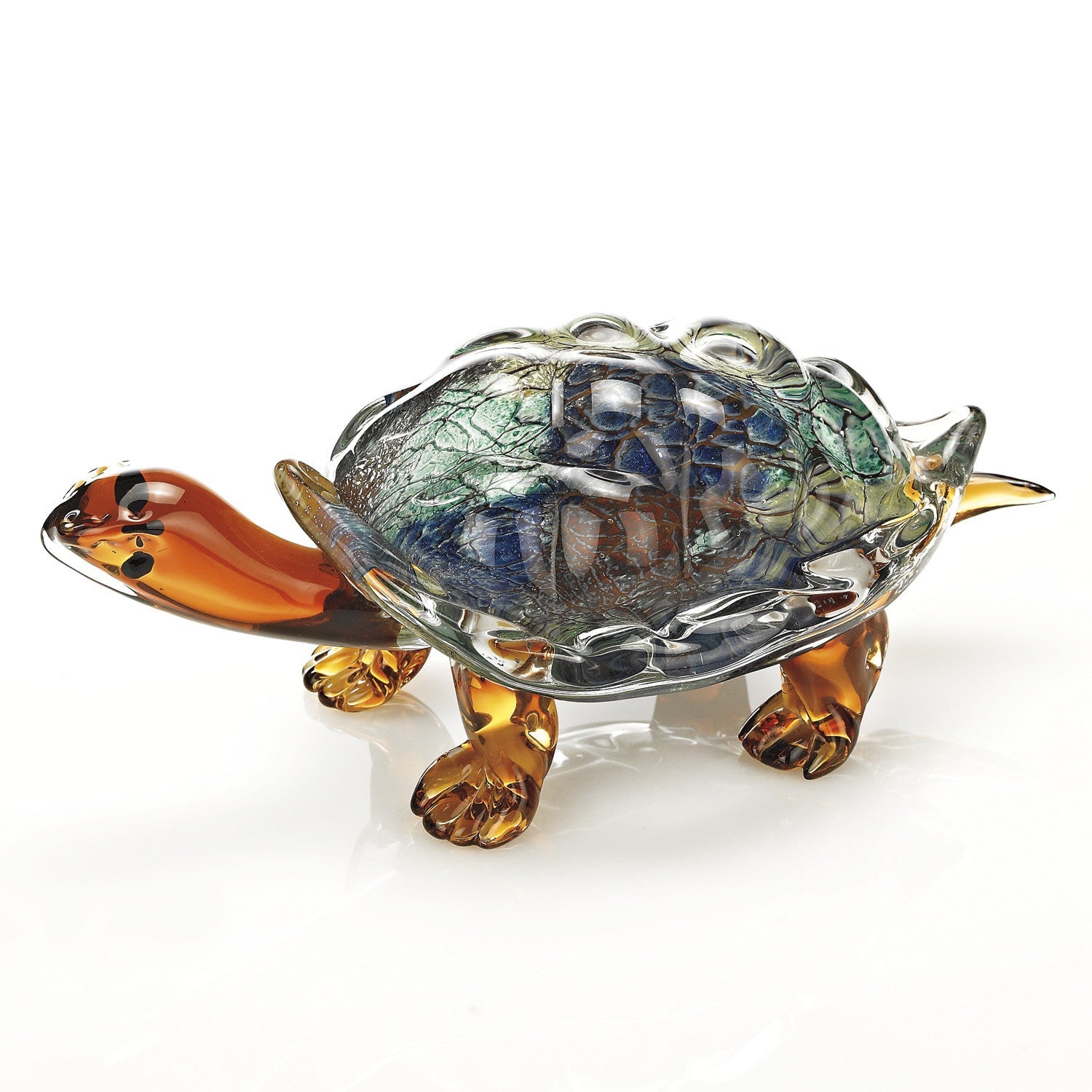 7" Clear Brown and Green Murano Glass Turtle Figurine Tabletop Sculpture HomeRoots