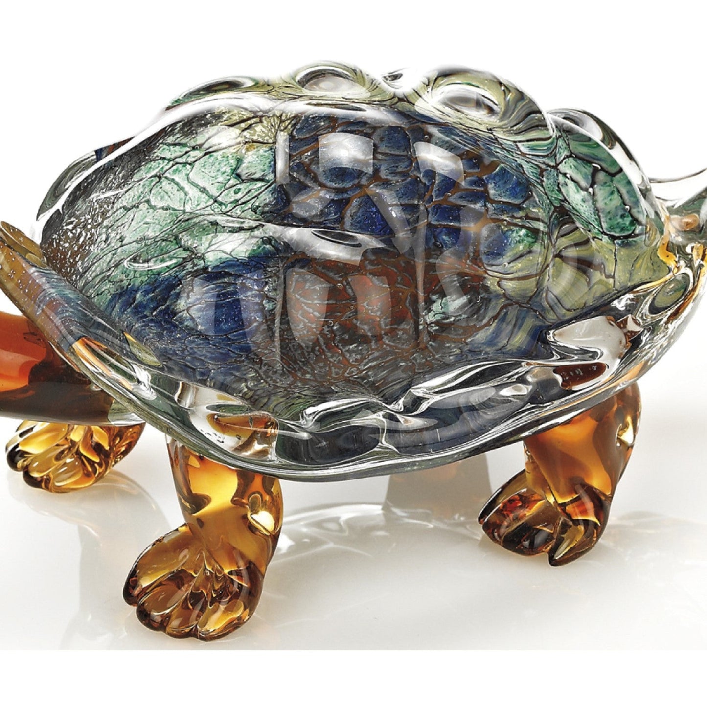 7" Clear Brown and Green Murano Glass Turtle Figurine Tabletop Sculpture HomeRoots