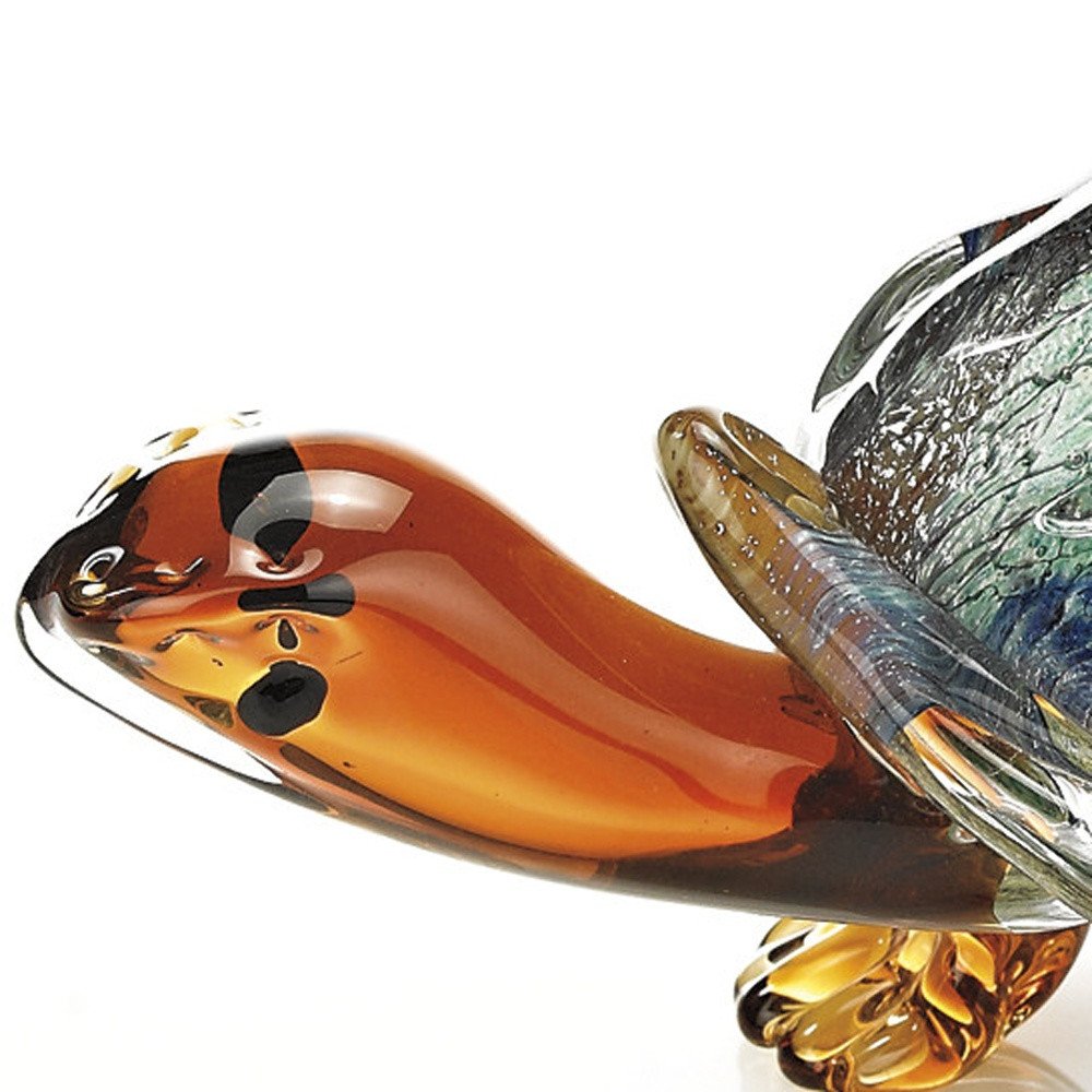 7" Clear Brown and Green Murano Glass Turtle Figurine Tabletop Sculpture HomeRoots