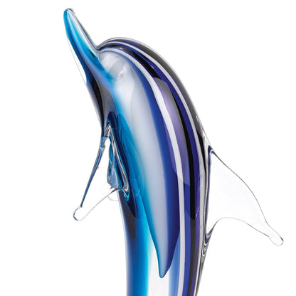 14" Blue Murano Glass Dolphin Figurine Tabletop Sculpture HomeRoots