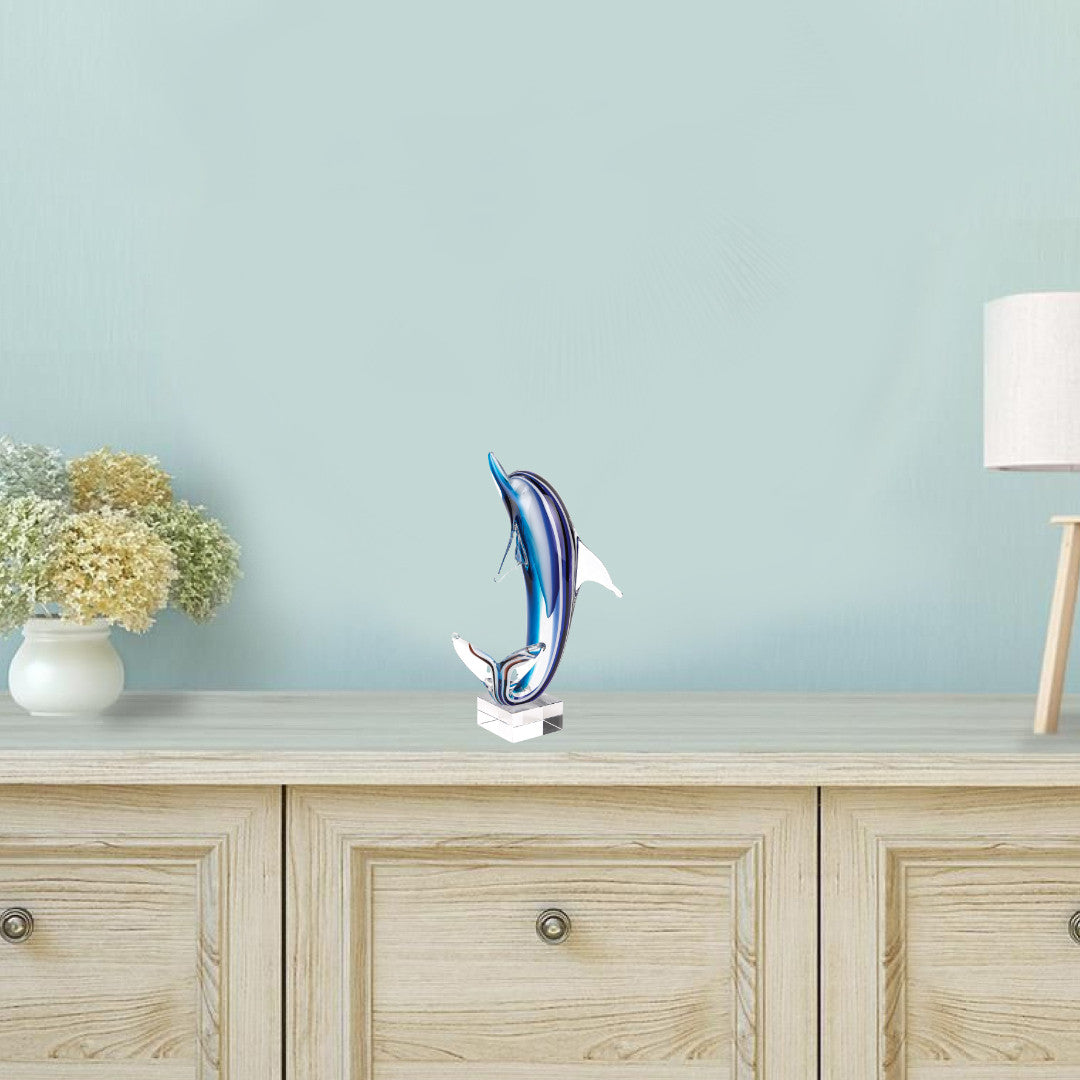 14" Blue Murano Glass Dolphin Figurine Tabletop Sculpture HomeRoots