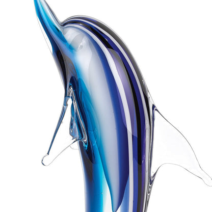 14" Blue Murano Glass Dolphin Figurine Tabletop Sculpture