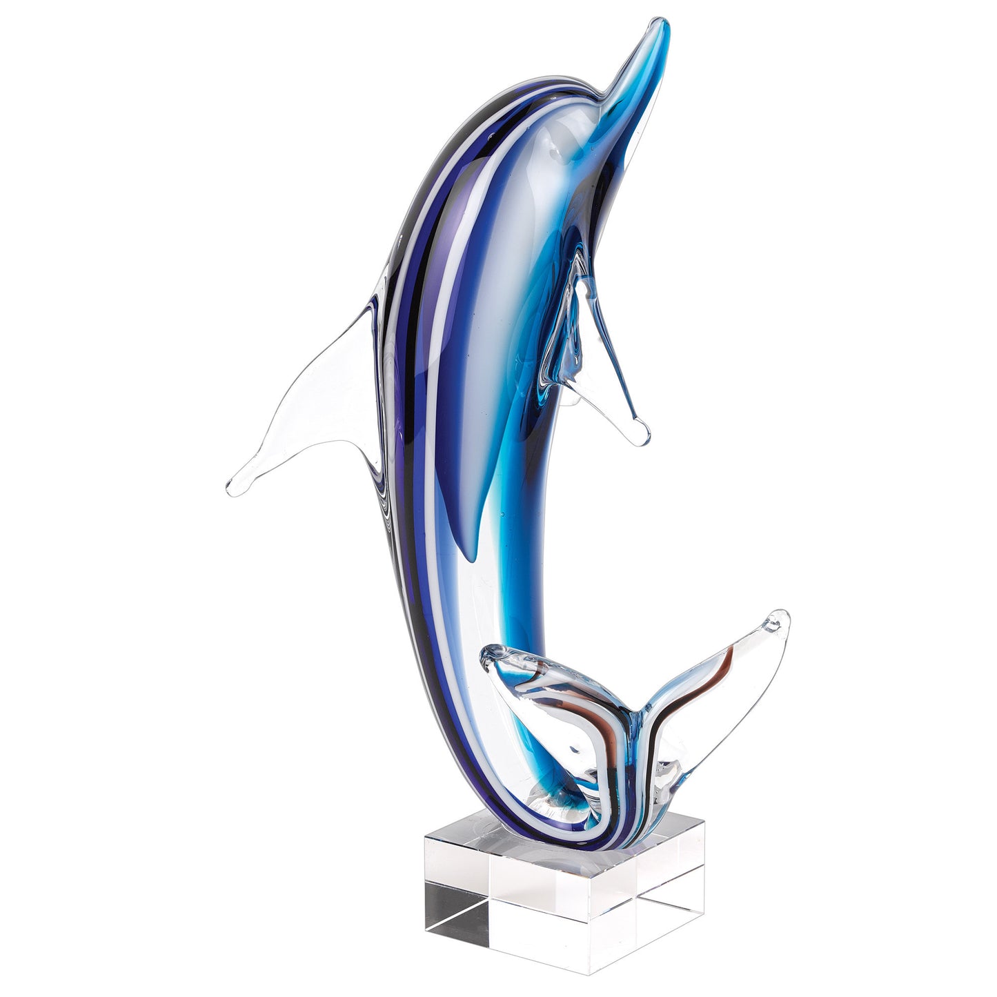 14" Blue Murano Glass Dolphin Figurine Tabletop Sculpture