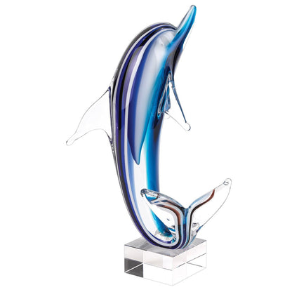 14" Blue Murano Glass Dolphin Figurine Tabletop Sculpture HomeRoots