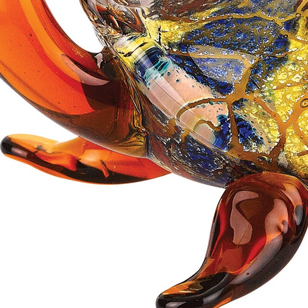 4" Clear Brown and Green Murano Glass Turtle Figurine Tabletop Sculpture HomeRoots