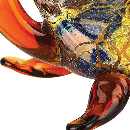4" Clear Brown and Green Murano Glass Turtle Figurine Tabletop Sculpture HomeRoots
