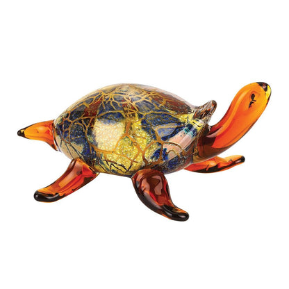 4" Clear Brown and Green Murano Glass Turtle Figurine Tabletop Sculpture HomeRoots
