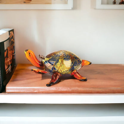 4" Clear Brown and Green Murano Glass Turtle Figurine Tabletop Sculpture HomeRoots