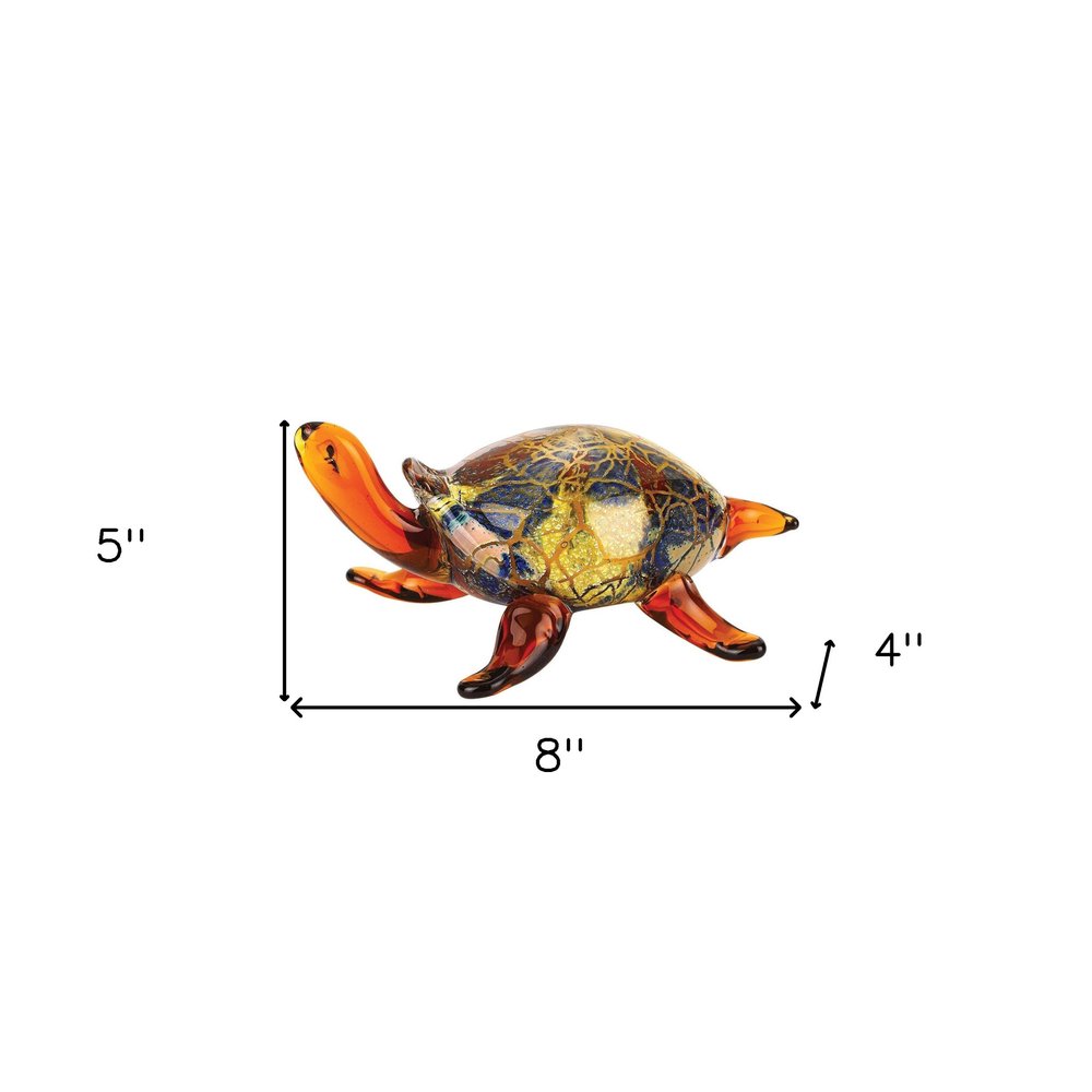 4" Clear Brown and Green Murano Glass Turtle Figurine Tabletop Sculpture HomeRoots
