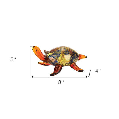 4" Clear Brown and Green Murano Glass Turtle Figurine Tabletop Sculpture HomeRoots
