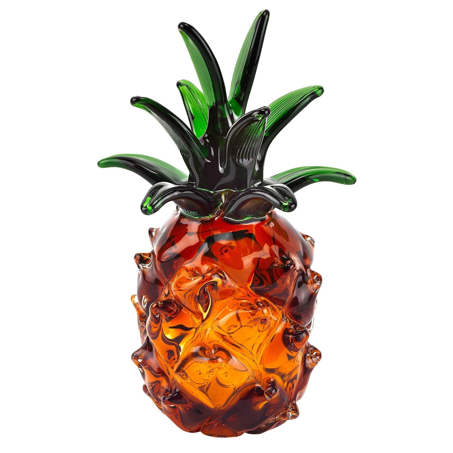 9" Amber And Green Mouth Blown Art Glass Pineapple Sculpture HomeRoots