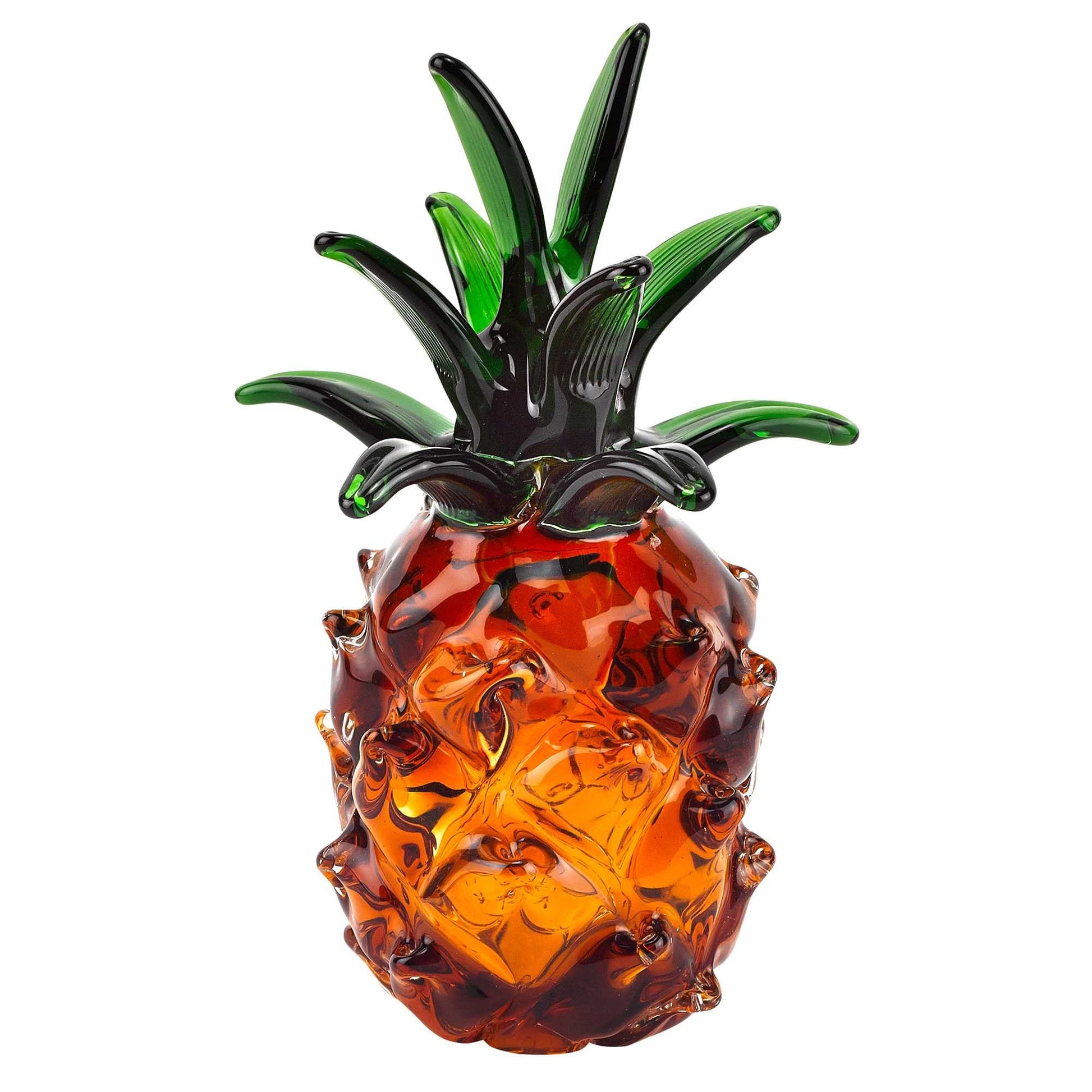 9" Amber And Green Mouth Blown Art Glass Pineapple Sculpture HomeRoots