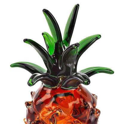 9" Amber And Green Mouth Blown Art Glass Pineapple Sculpture HomeRoots