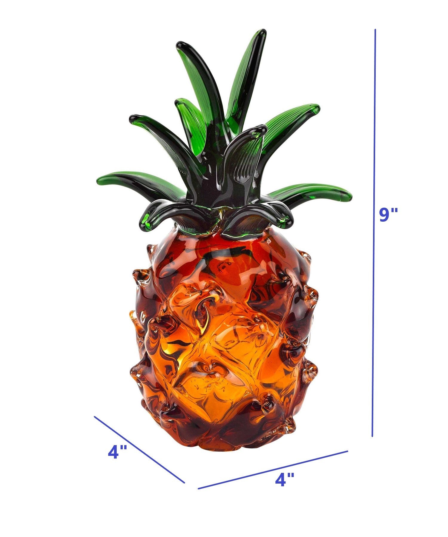 9" Amber And Green Mouth Blown Art Glass Pineapple Sculpture HomeRoots