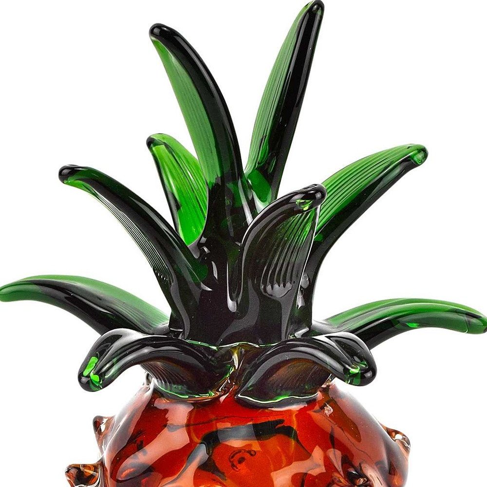 9" Amber And Green Mouth Blown Art Glass Pineapple Sculpture HomeRoots
