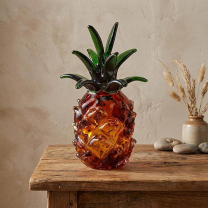 9" Amber And Green Mouth Blown Art Glass Pineapple Sculpture HomeRoots