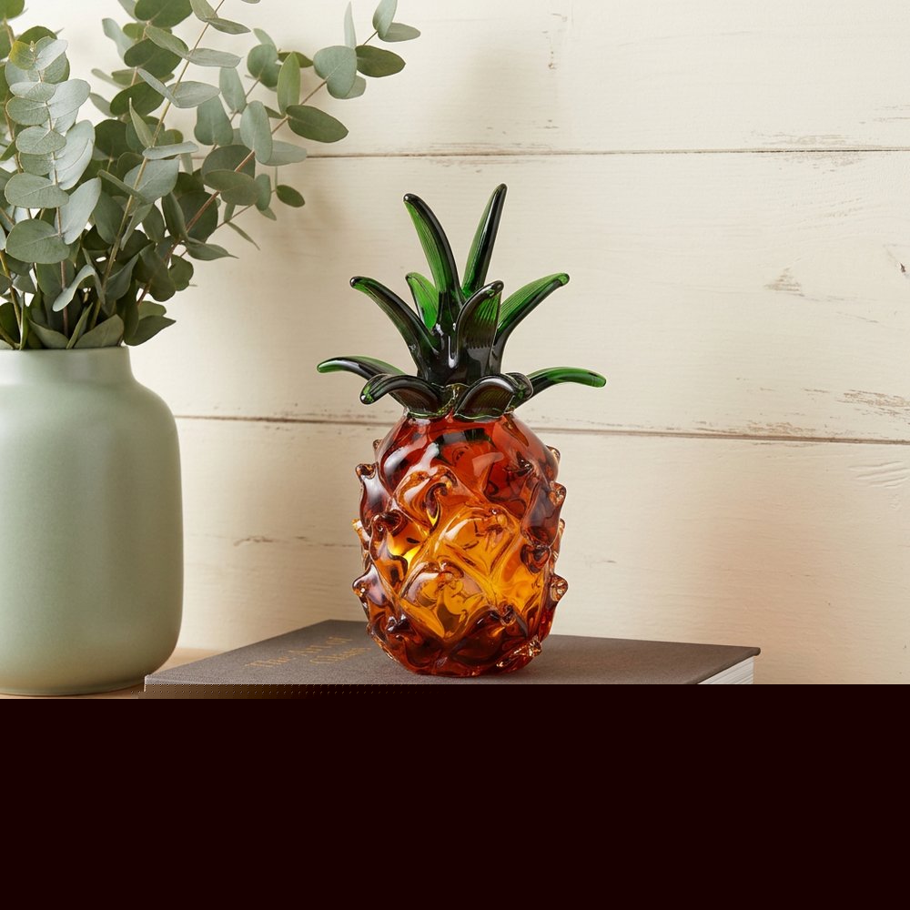 9" Amber And Green Mouth Blown Art Glass Pineapple Sculpture HomeRoots