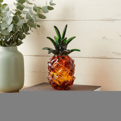 9" Amber And Green Mouth Blown Art Glass Pineapple Sculpture HomeRoots