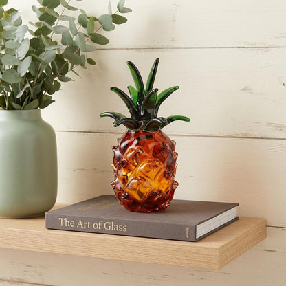9" Amber And Green Mouth Blown Art Glass Pineapple Sculpture HomeRoots
