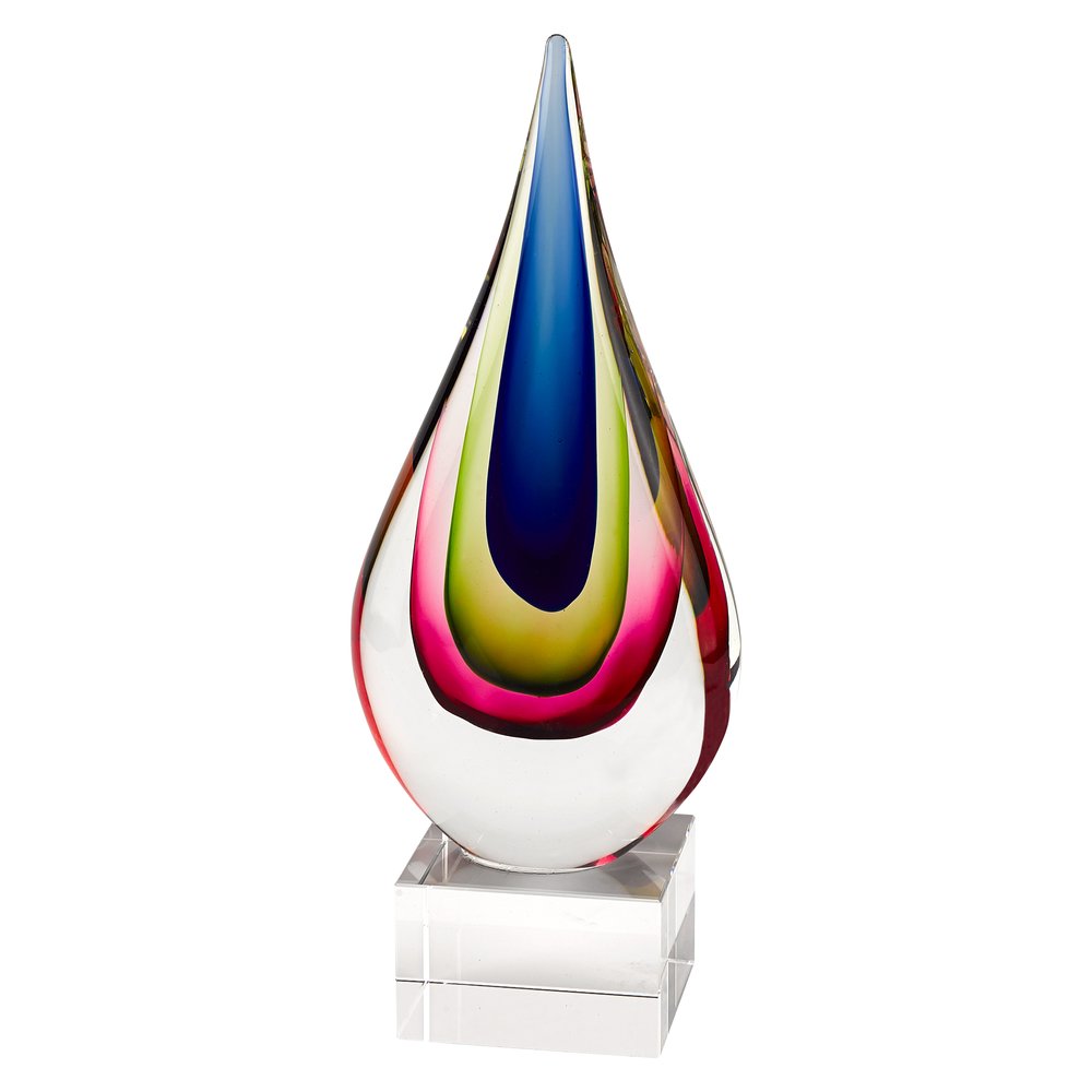 12" Clear Red Blue Yellow Murano Glass Modern Abstract Tabletop Sculpture HomeRoots