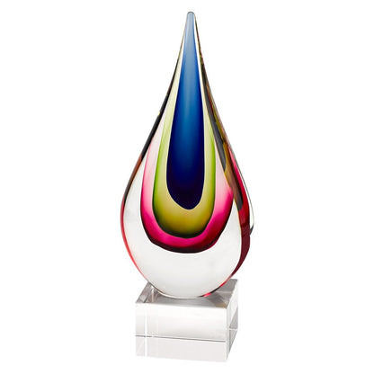 12" Clear Red Blue Yellow Murano Glass Modern Abstract Tabletop Sculpture HomeRoots
