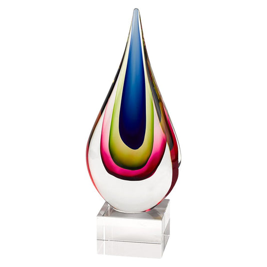 12" Clear Red Blue Yellow Murano Glass Modern Abstract Tabletop Sculpture HomeRoots