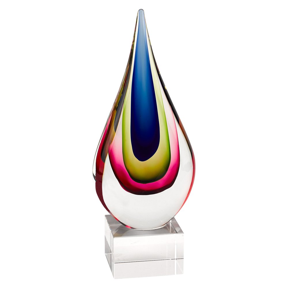 12" Clear Red Blue Yellow Murano Glass Modern Abstract Tabletop Sculpture HomeRoots