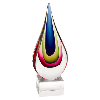 12" Clear Red Blue Yellow Murano Glass Modern Abstract Tabletop Sculpture HomeRoots