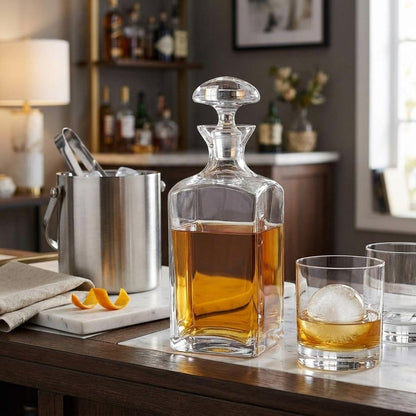 Clear Crystal Glass Squared Shape Stemless Decanter HomeRoots