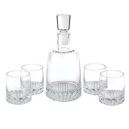 Set of Five Clear Crystal Straight Shape Stemless Decanter And Whiskey Glass HomeRoots