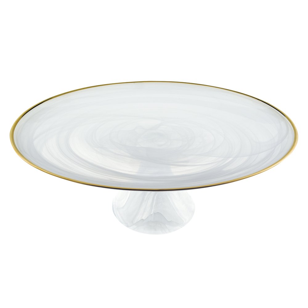 Handcrafted Optical Glass And White Gold Footed Cakestand With Gold Rim HomeRoots